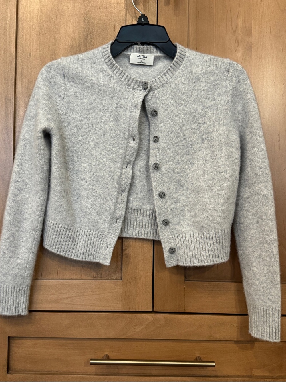 Aritzia Light Gray Cropped Crewneck Button Cardigan